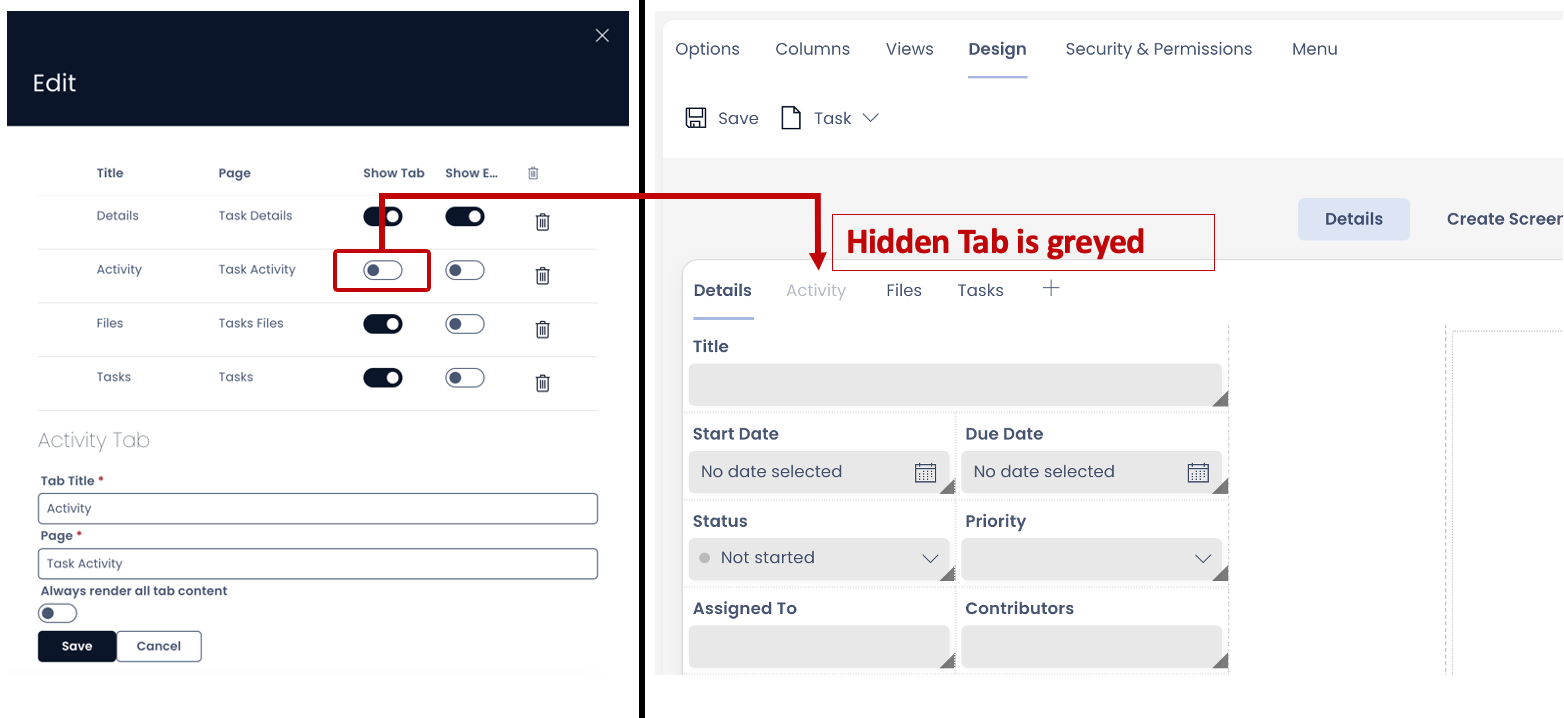 Example of hidden tab not showing